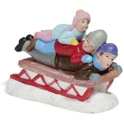 Personnage village de Noël adulte et enfant sur luge x3