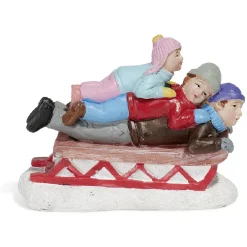 Personnage village de Noël adulte et enfant sur luge x3