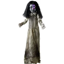 Petite fille tête craquée Halloween animé lumineux sonore à suspendre