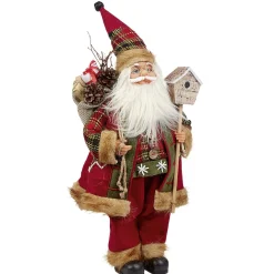 Père Noël à poser avec cabane à oiseaux et hotte rouge et blanc