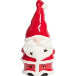Père Noël lumineux 1LED céramique rouge et blanc H15,5cm