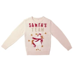 Pull de Noël enfant Santa's Team licorne rose