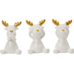 Renne en céramique blanc à poser blanc et doré H7cm x3