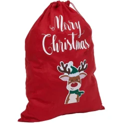 Sac cadeau hotte en feutrine rouge motif Noël
