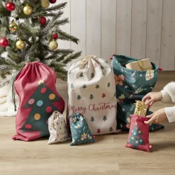 Sac cadeau tissu réutilisable 40x60cm - 3 modèles