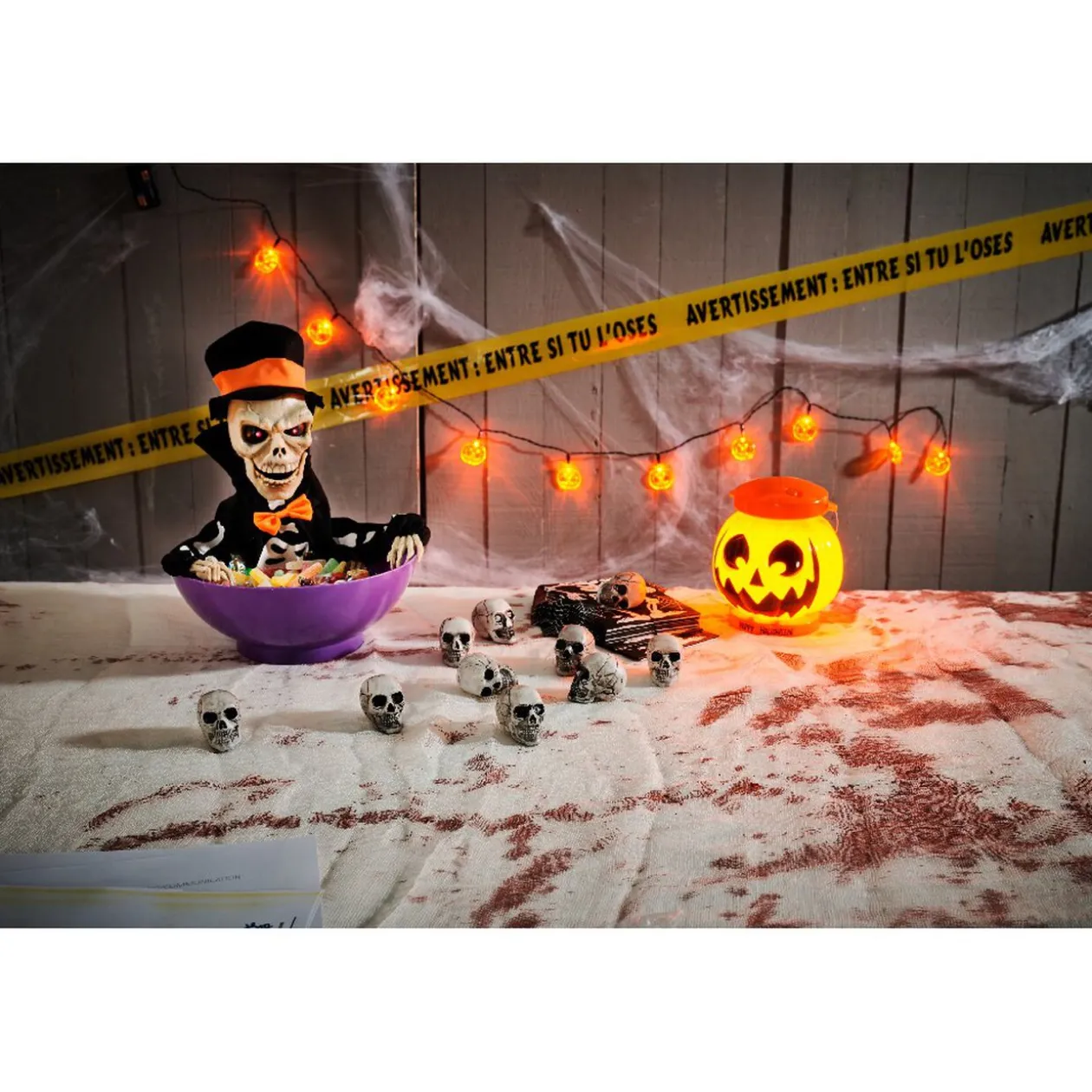 Saladier à bonbon Halloween squelette animé noir et violet