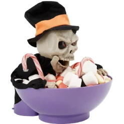 Saladier à bonbon Halloween squelette animé noir et violet