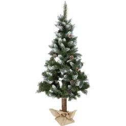 Sapin artificiel enneigé tronc aspect bois sac jute Ø72xH150cm