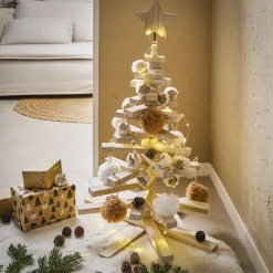 Sapin de Noël en bois amovible gris 48xH71cm