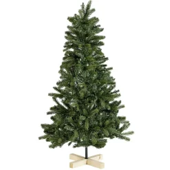 Sapin de Noël Vert effet réel avec pied en bois H150 cm