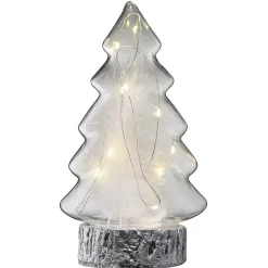 Sapin en verre lumineux 10 LED blanc chaud H21,5 cm
