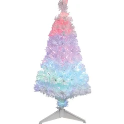 Sapin Noël Blanc en fibre optique 12 Led Multicolore H90 cm