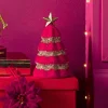 Sapin velours rouge et pailleté doré à poser Ø10,5xH19cm