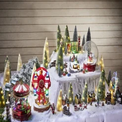 Sapin vert accessoires village de Noël x5