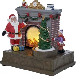 Scène de Noël lumineuse 1LED Père Noël devant cheminée 15,5x11xH16,5cm