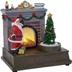 Scène de Noël lumineuse 1LED Père Noël devant cheminée 15,5x11xH16,5cm