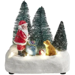 Scénette lumineuse Père-Noël avec cadeaux Village de Noël