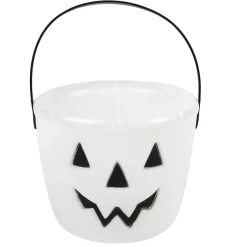 Seau à bonbons Halloween design citrouille phosphorescent blanc