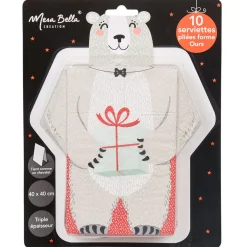 Serviette pré pliée ourson avec cadeau de Noël x10