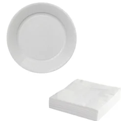 Set de 50 assiettes carton et 50 serviettes blanches