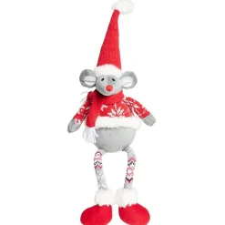 Souris assise déco Noël avec pattes tombantes H54cm