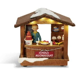 Stand de Noël lumineux fondue au chocolat 5 LED blanc chaud résine