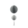 Suspension 2 boules avec pompon papier gris