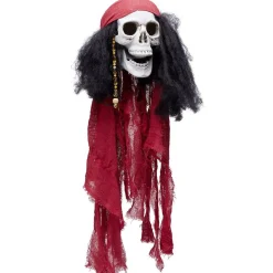 Suspension Halloween LED tête de mort pirate avec foulard rouge