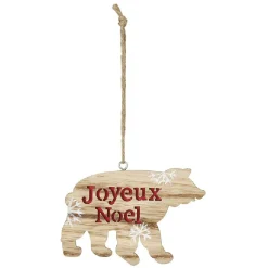 Suspension ours en bois inscription Joyeux Noël motif flocon blanc