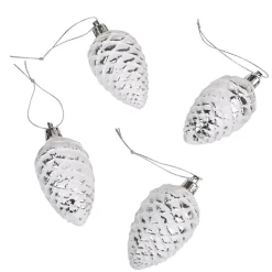 Suspension pomme de pin blanche argentée x4