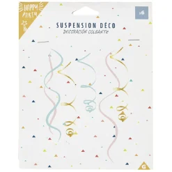 Suspension spirale en papier rose, vert et doré