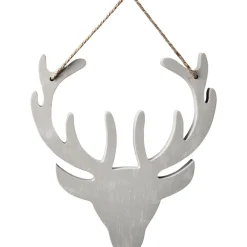 Suspension tête de renne Noël beige H. 28 cm