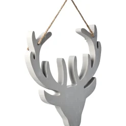 Suspension tête de renne Noël beige H. 28 cm