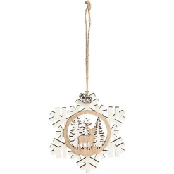 Suspension village de Noël dans flocon en bois H12cm - 2 modèles