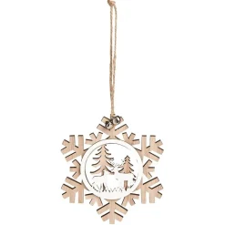 Suspension village de Noël dans flocon en bois H12cm - 2 modèles