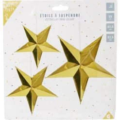 Étoile à suspendre papier doré x3