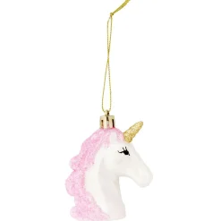 Tête licorne à suspendre rose et blanc 6,5x3,5xH7,5cm
