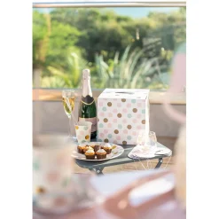 Urne d'anniversaire à poids de couleur rose, vert et doré en carton