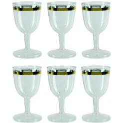 Verre à vin plastique transparent décor doré x6