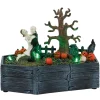 Village animé Halloween cerceuil avec couple squelette dansant H18,5cm