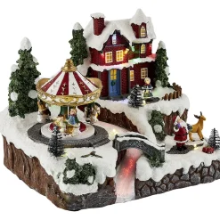 Village de Noël animé lumineux musical 18 LED multicolores