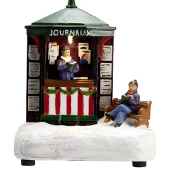 Village de Noël stand vente de journaux lumineux LED blanc chaud fixe